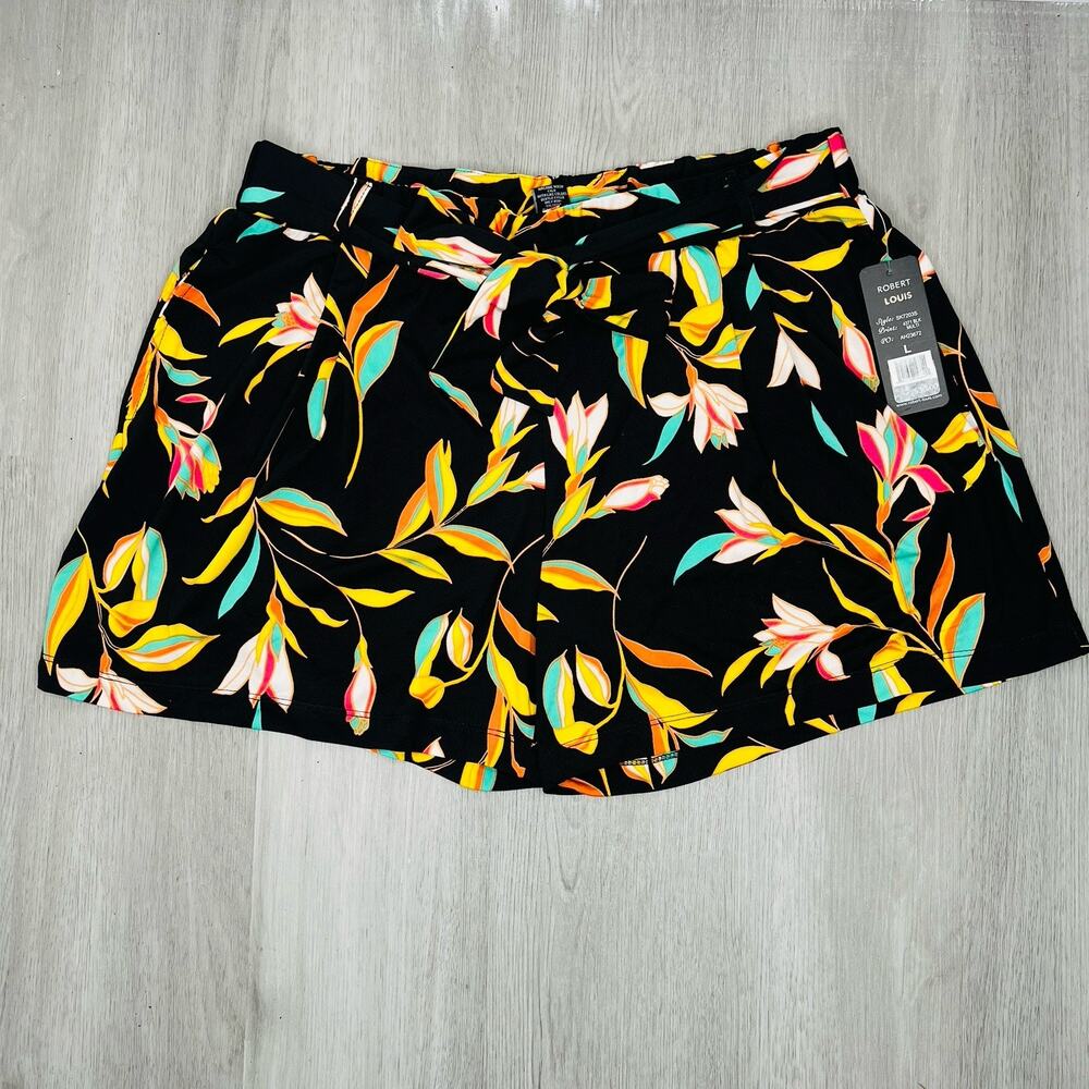 Robert Louis Boho Floral Elastic Waist Shorts Size L With Pockets